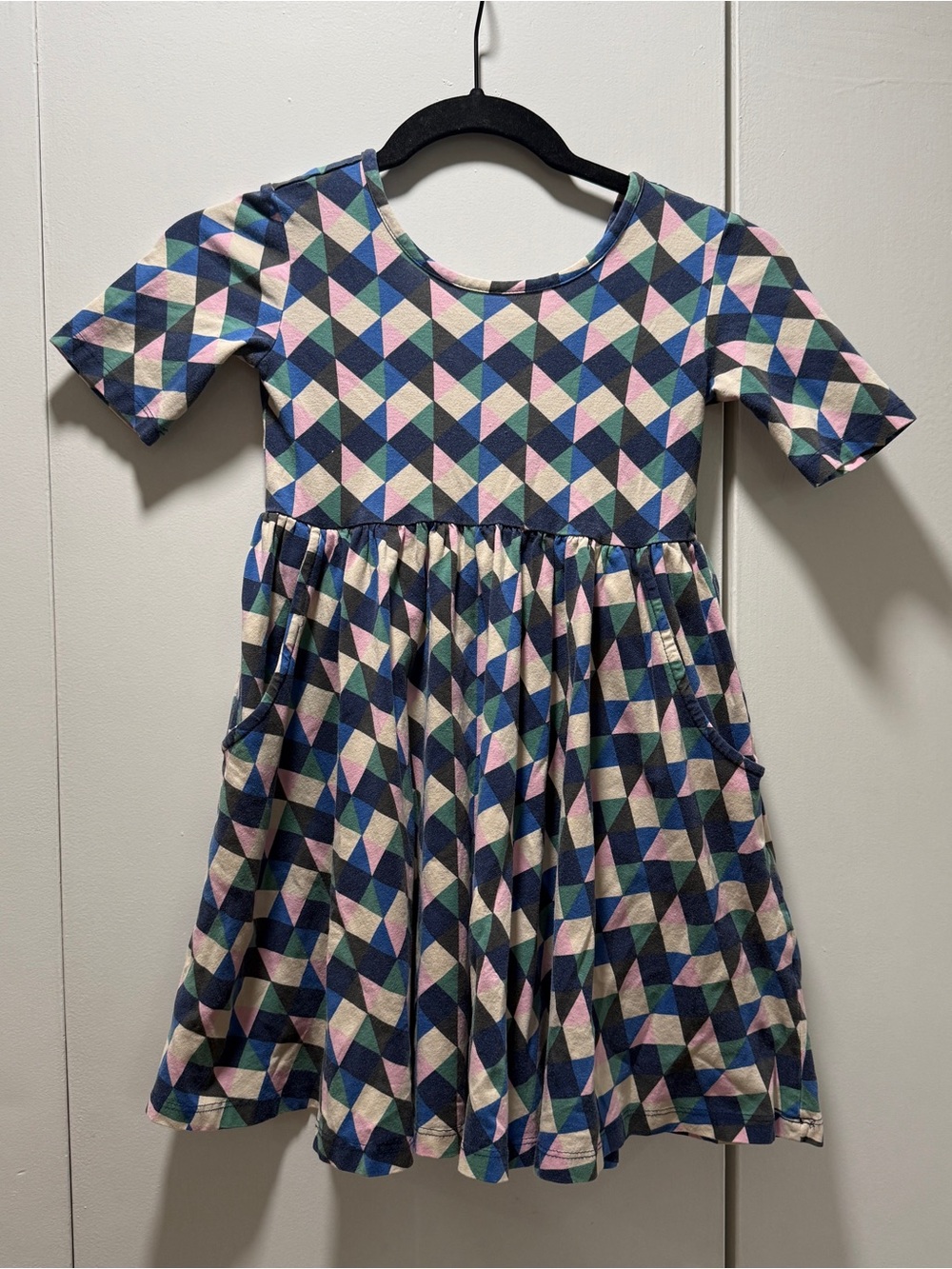Hanna Andersson Geometric Knit Dress in Blue, Pink & Cream